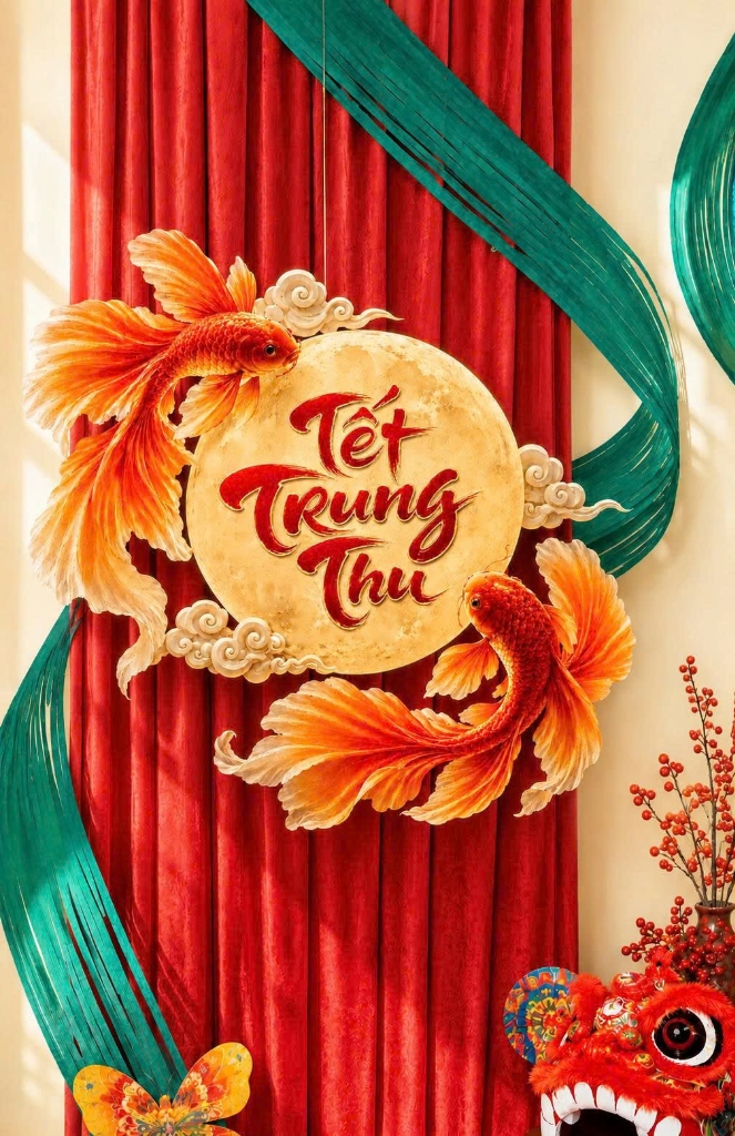 Tranh Gỗ Song Ngư Vờn Trăng Tết Trung Thu De L'archi
